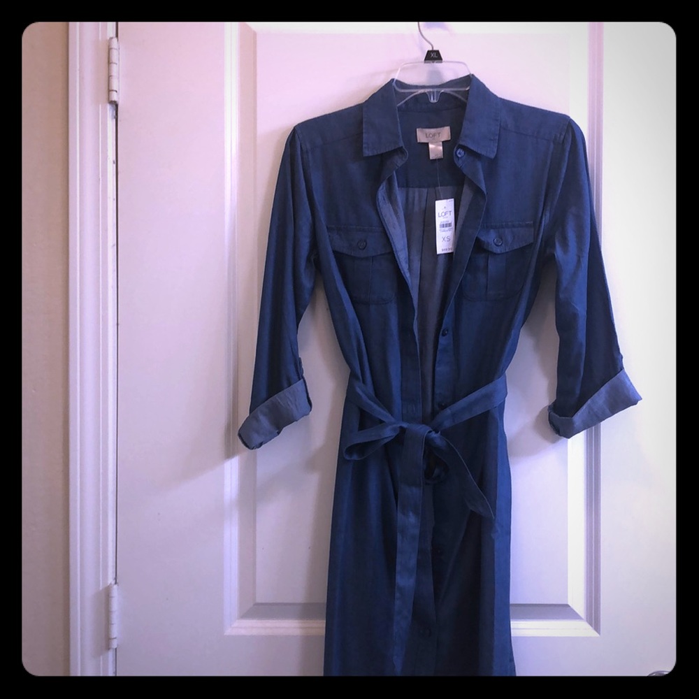 Loft denim dress with waist tie